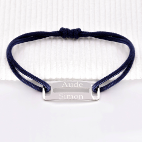 Bracelet rectangle Argent 925 sur cordon à personnaliser