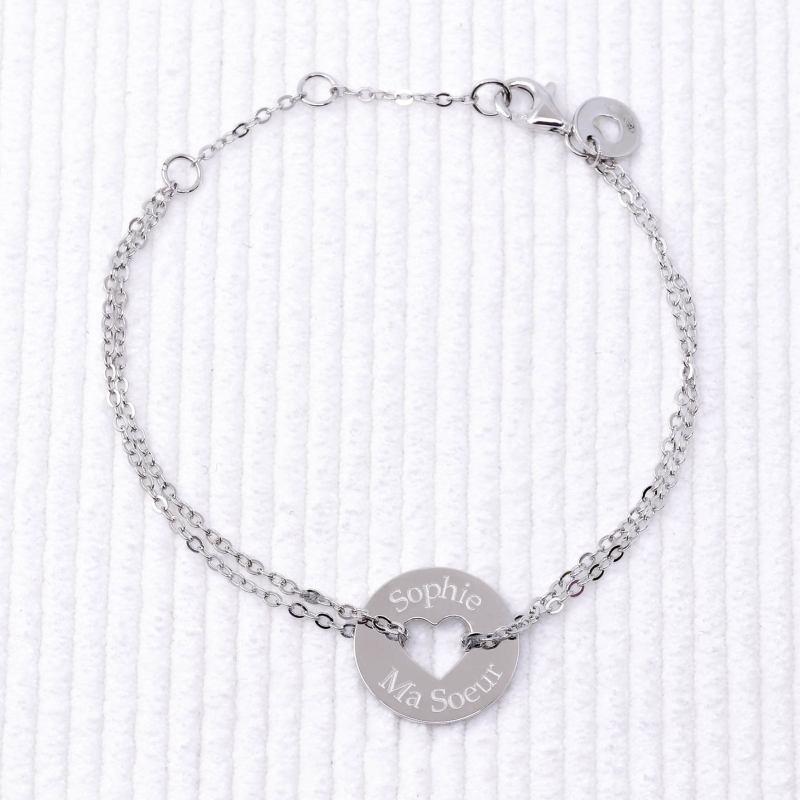 Bracelet gravé forme coeur en Argent 925 ou Plaqué Or