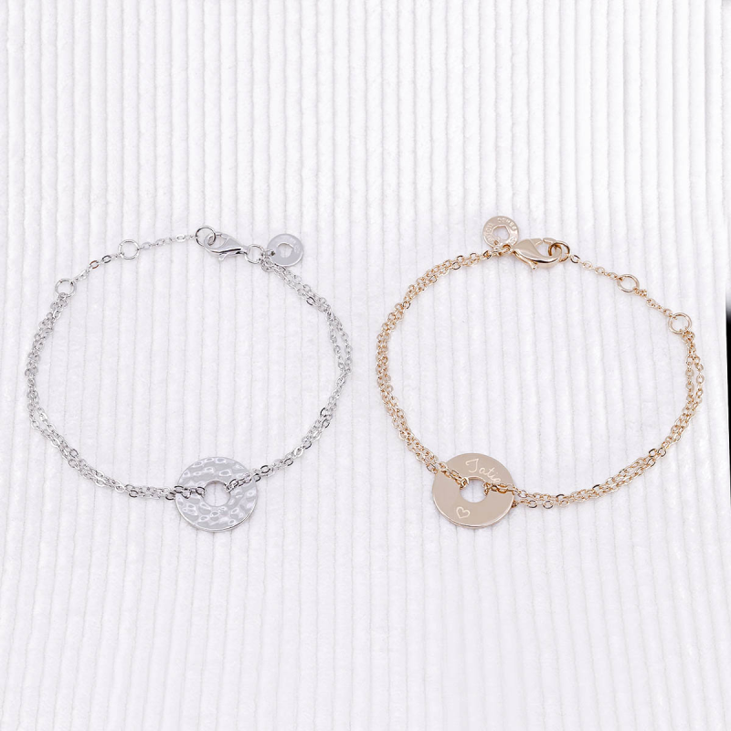 Bracelet cible martelée sur chaîne en Argent Rosé