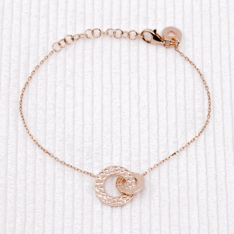 Bracelet personnalisé double anneaux martelés en argent 925 ou plaqué or