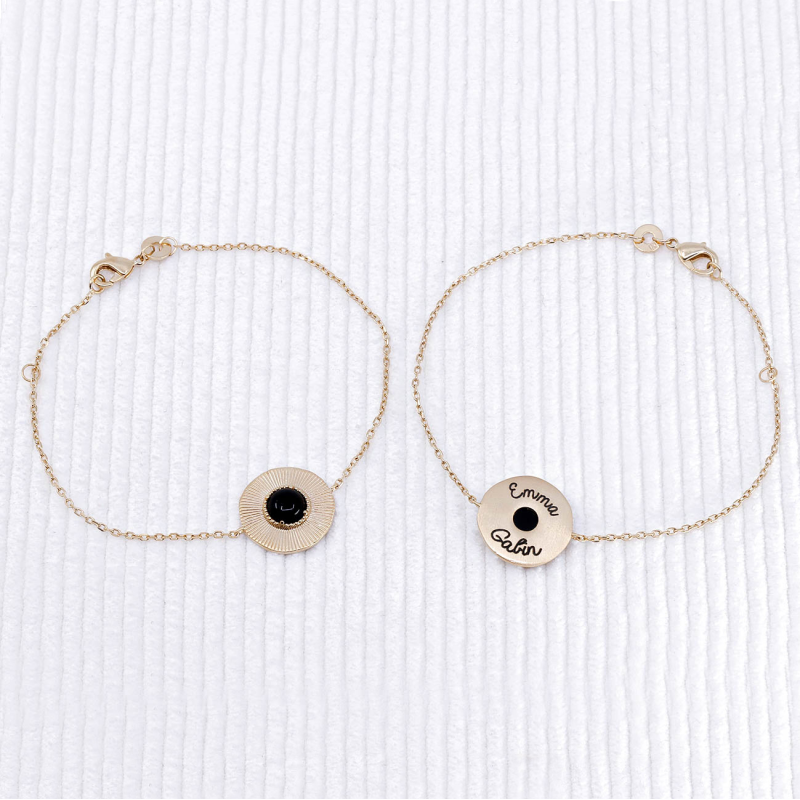 Bracelet soleil onyx à personnaliser en plaqué or