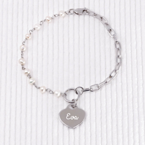 Bracelet demi chaine perlée et coeur en Argent 925 à personnaliser