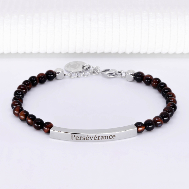 Bracelet plaque acier et pierres naturelles à personnaliser