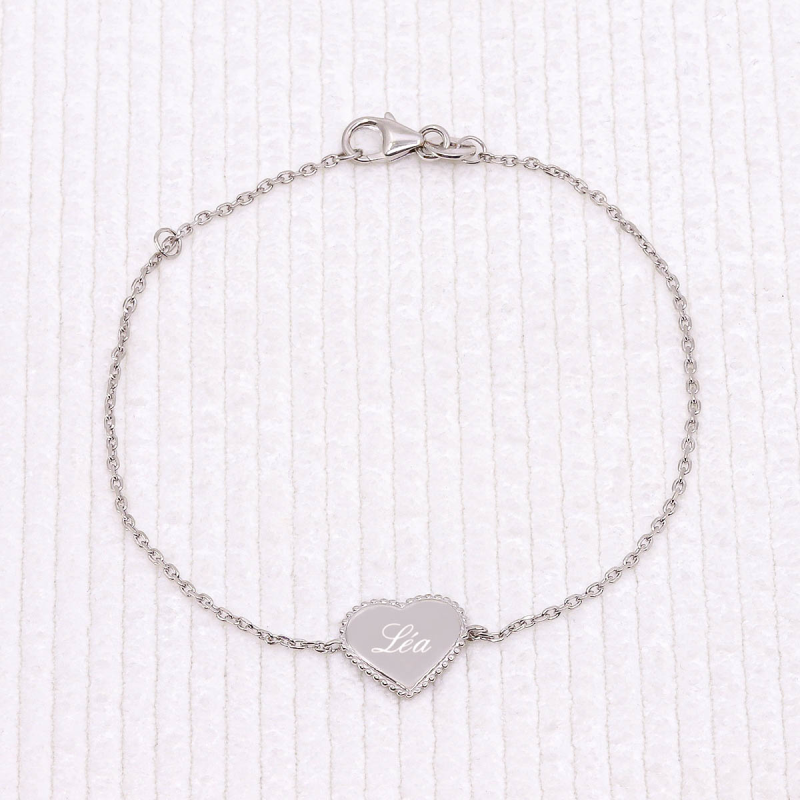 Bracelet coeur perlé en Argent 925 à personnaliser