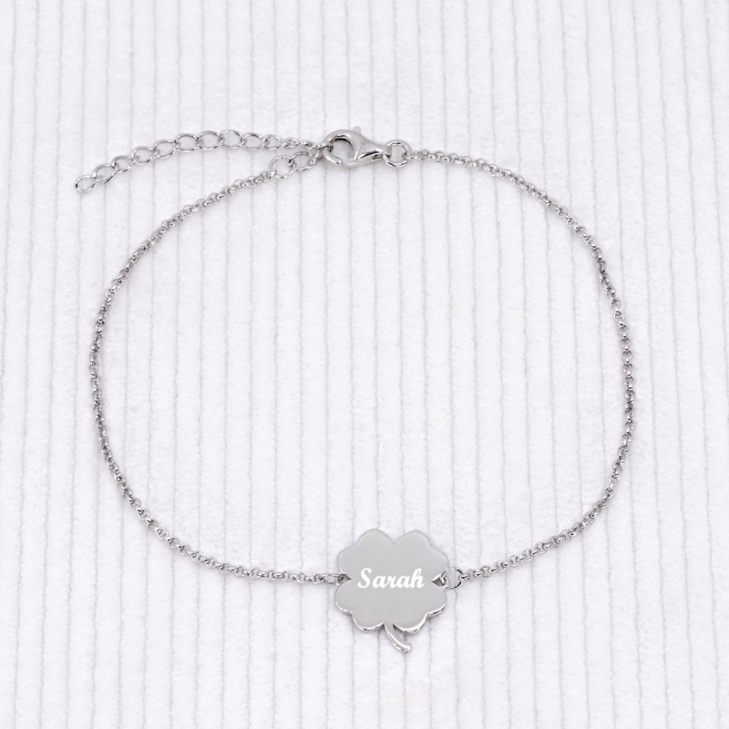 Bracelet cordon personnalisé - trèfle - Argent