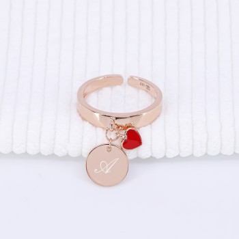 Bague coeur email rouge à personnaliser argent rose