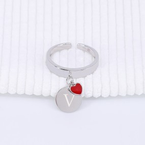 Bague coeur email rouge à personnaliser argent 925