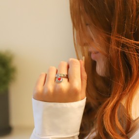 Bague coeur email rouge à personnaliser
