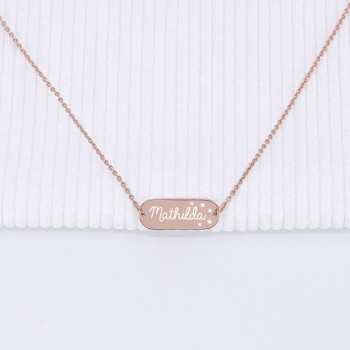 Collier plaque Céleste à personnaliser argent rosé