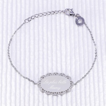 Bracelet plaque dentelle en Argent 925 à personnaliser