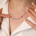 Collier prénom découpé coeur rouge en argent 925 ou plaqué or
