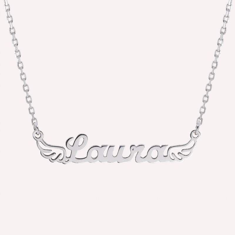 Collier prénom découpé ailes d'ange en Argent 925 ou Plaqué Or