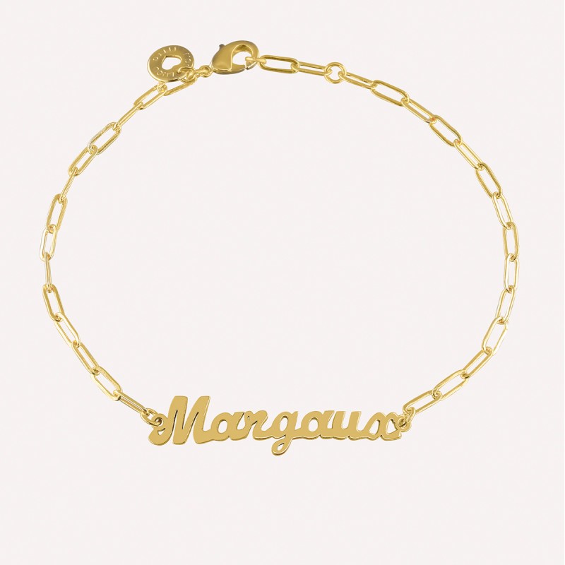 Bracelet prénom découpé sur chaine maille rectangle en argent 925 ou plaqué or