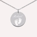 Collier empreintes de pieds en Argent 925 – Gravé avec le prénom de votre choix