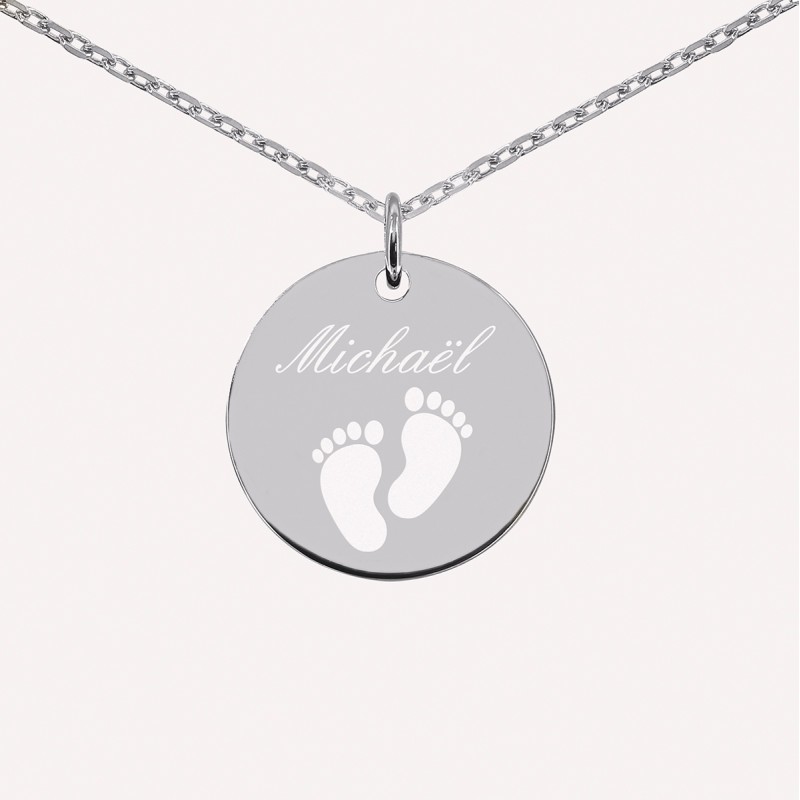 Collier empreintes de pieds en Argent 925 – Gravé avec le prénom de votre choix