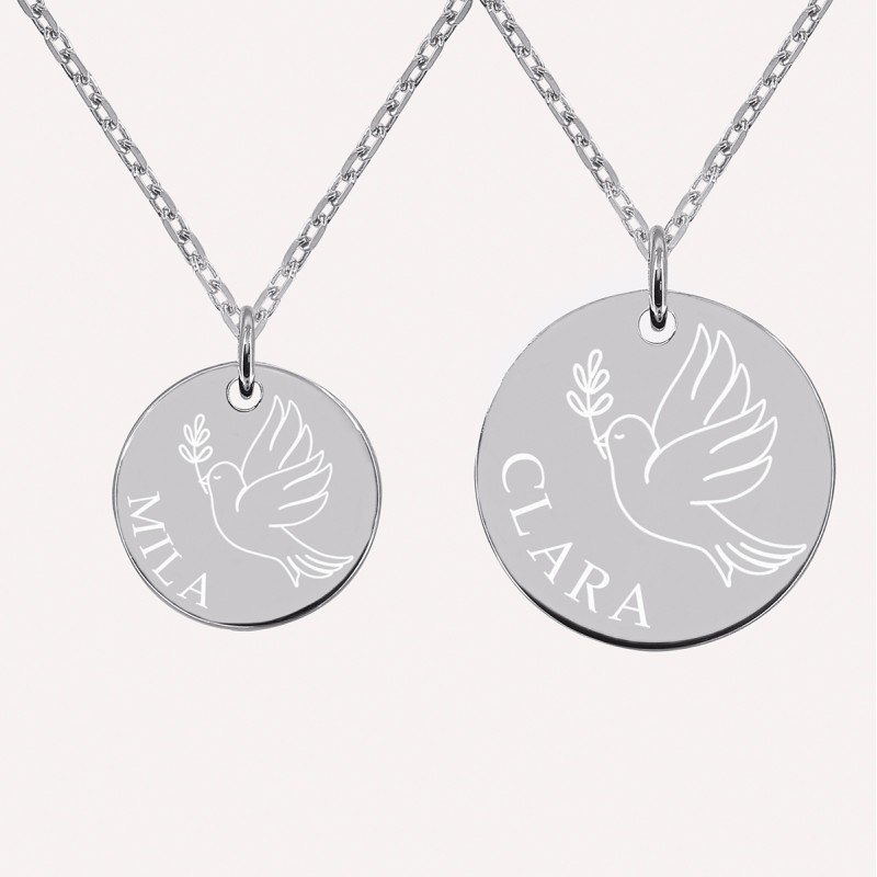 Duo de colliers colombe maman enfant en argent 925 ou plaqué or