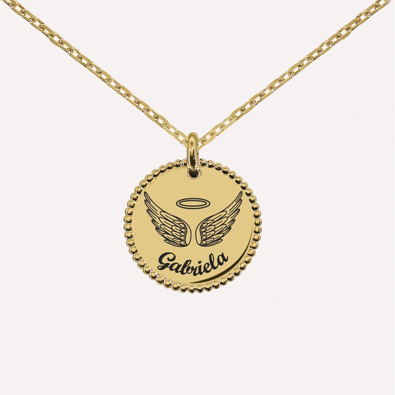 Collier personnalisé médaille ailes d'ange en argent 925 ou plaqué or