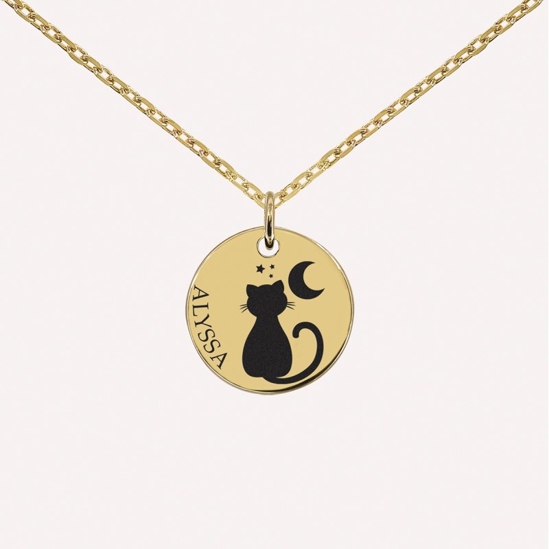 Pendentif médaille chat à personnaliser en argent 925 ou plaqué or