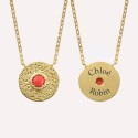 Collier disque martelé et corail à personnaliser