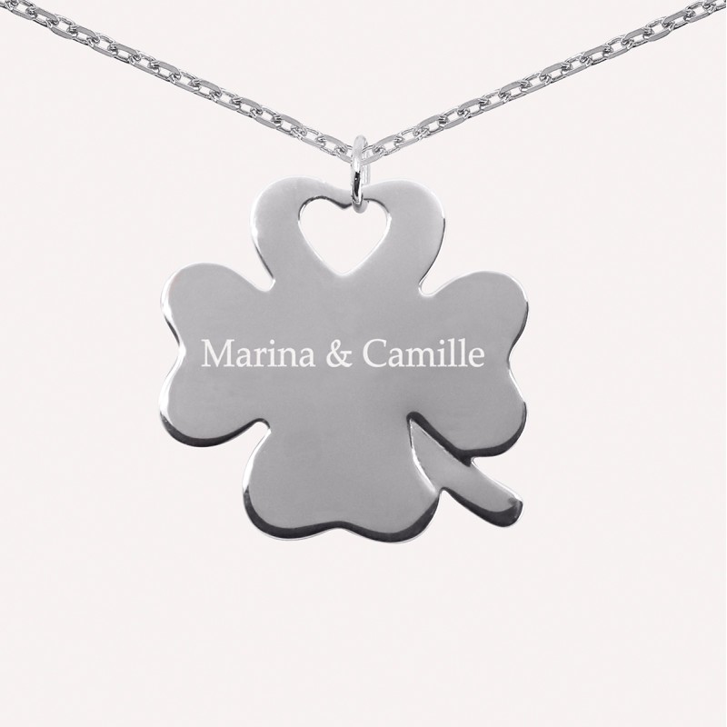 Pendentif personnalisé trèfle porte-bonheur en argent ou plaqué or