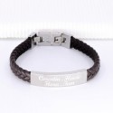 Bracelet homme personnalisé gravé en cuir tressé et acier