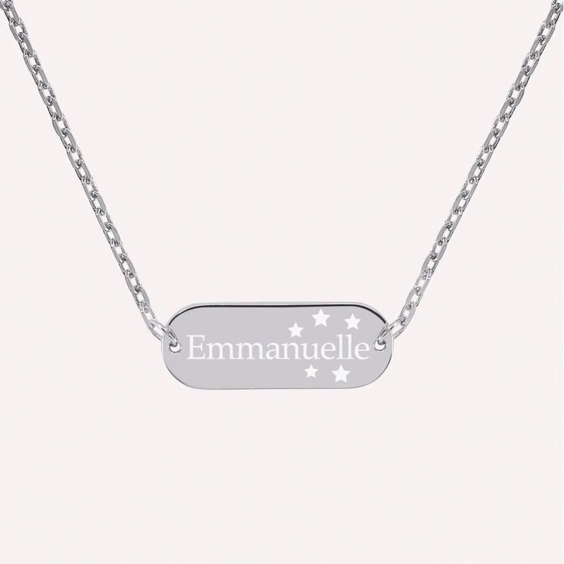 Collier gravé plaque céleste en argent 925 ou plaqué or