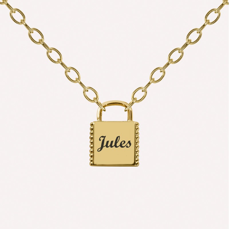 Collier personnalisé cadenas carré en argent 925 ou plaqué or