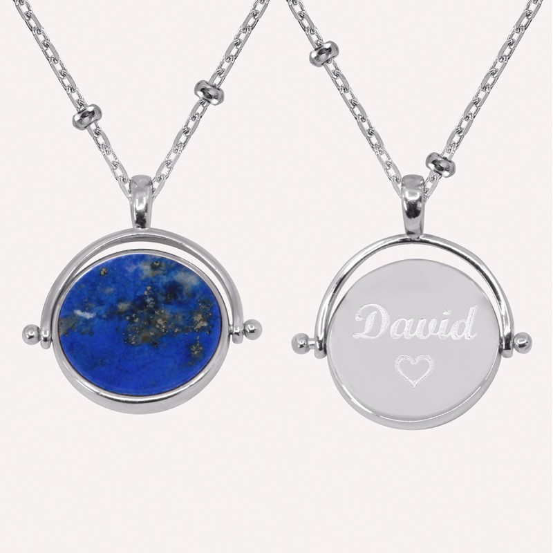 Collier réversible personnalisable en argent 925 et pierres naturelles