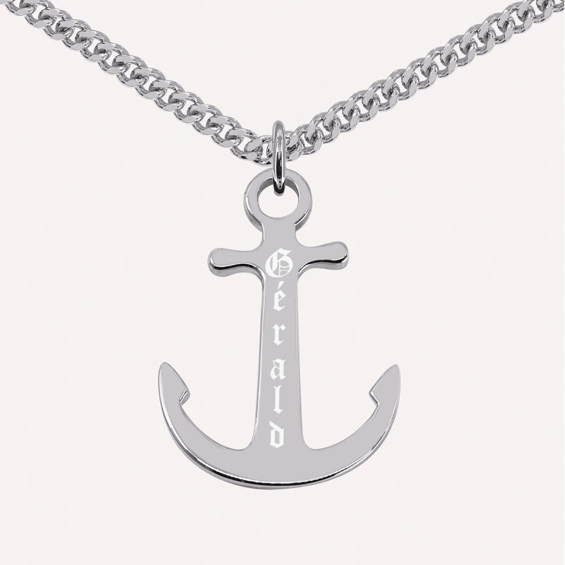 Pendentif personnalisé homme – Ancre marine gravée en argent 925
