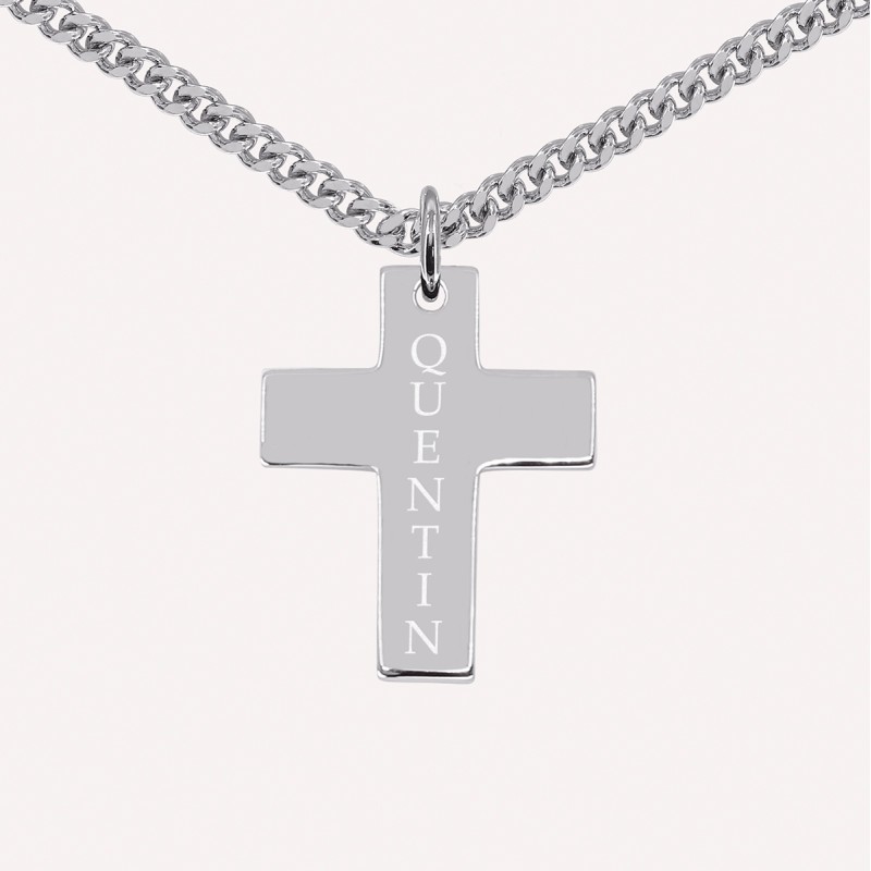 Pendentif personnalisé homme - Croix gravée en argent 925 ou plaqué or